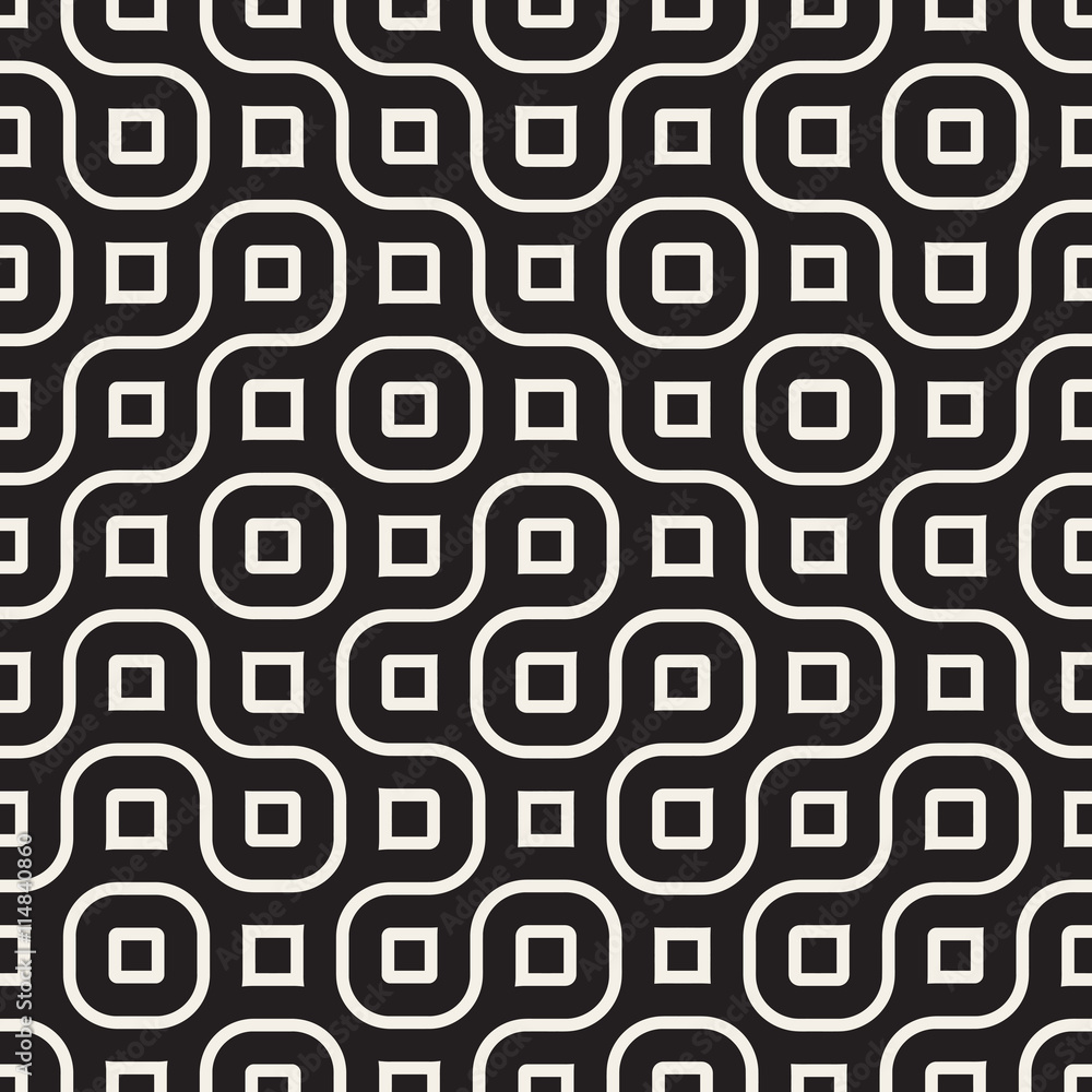 Vector Seamless Black And White Rounded Wavy Lines Irregular Geometric Pattern Vector Seamless Black And White Rounded Wavy Lines Irregular Geometric Pattern