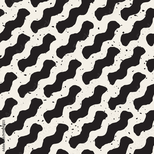 Vector Seamless Black And White Chevron ZigZag Diagonal Lines Geometric Grunge Pattern
