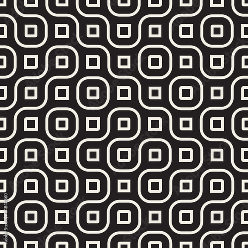 Vector Seamless Black And White Rounded Wavy Lines Irregular Geometric Pattern