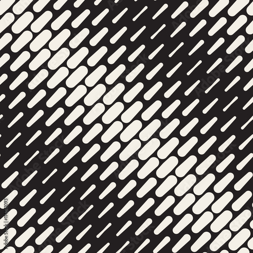 Vector Seamless Black And White Diagonal Rounded Halftone Lines Pattern