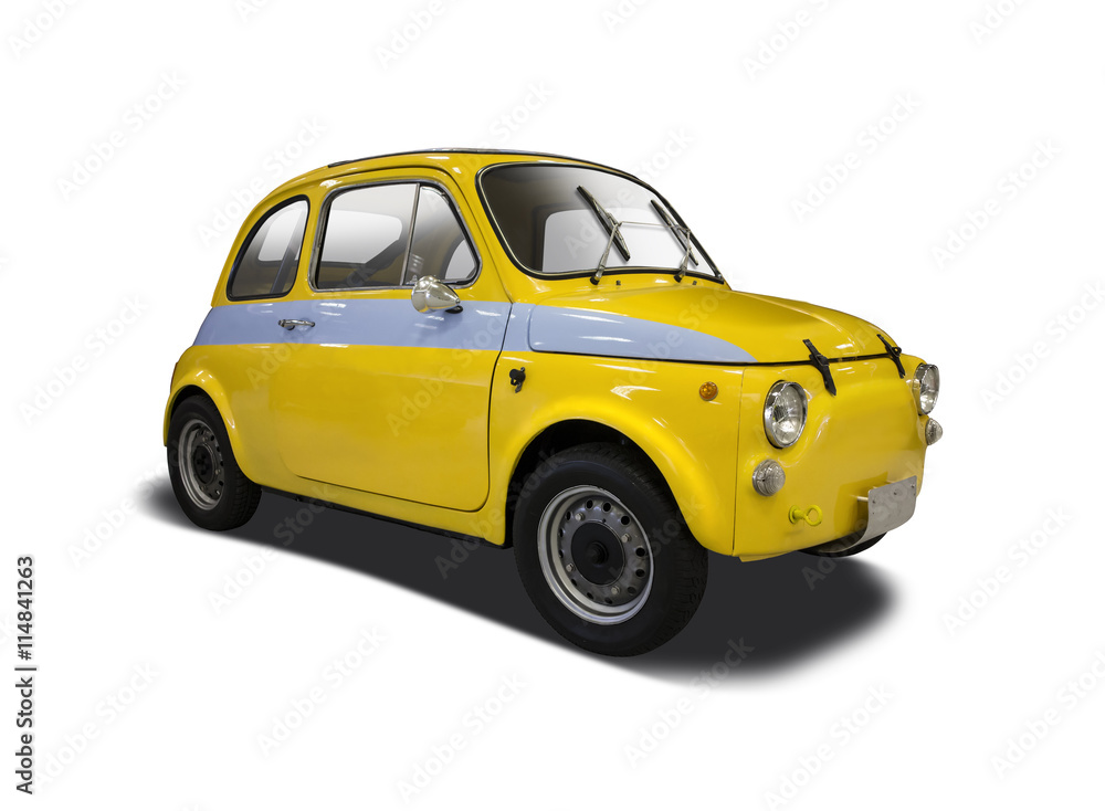 Classic Italian mini car isolated on white