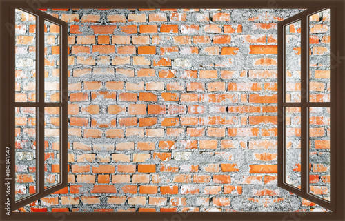 Open window against a brick wall - concept image photo