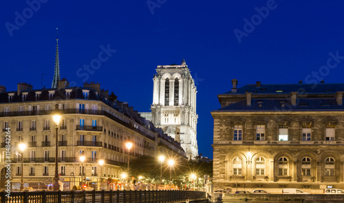 The Notre Dame cathedral in evening.