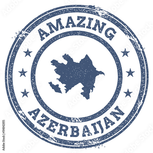 Vintage Amazing Azerbaijan travel stamp with map outline. Azerbaijan travel grunge round sticker.