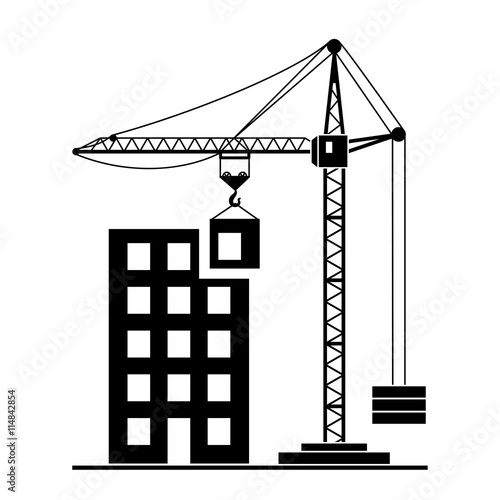 Vector building Construction with Crane on White Background