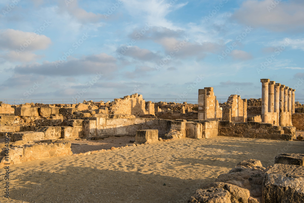 Paphos Archaeological park in the light of the evening sun, Cyprus