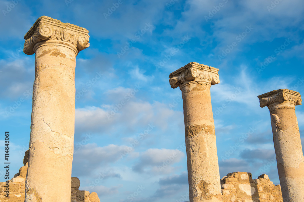 Ancient columns. Paphos, Cyprus. Kato Paphos Archaeological Park
