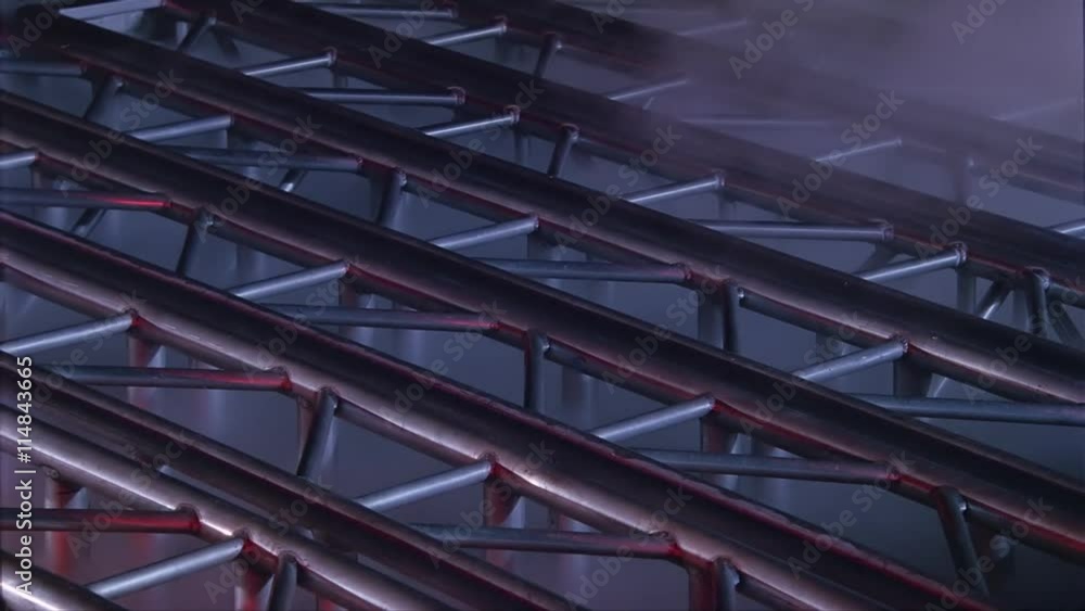 Lightning effects repeatedly striking metal trusses