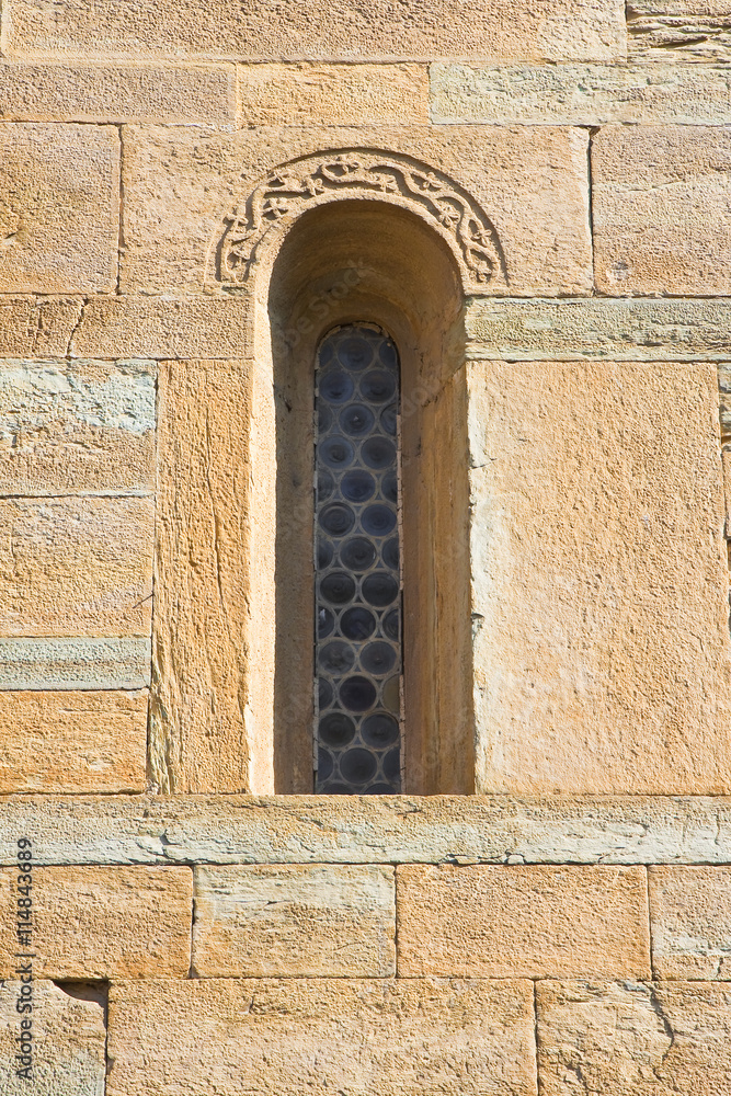 Detail of lancet window in a medieval italian church
