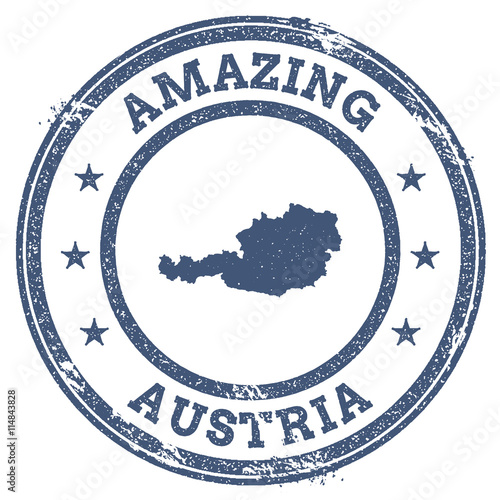Vintage Amazing Austria travel stamp with map outline. Austria travel grunge round sticker.
