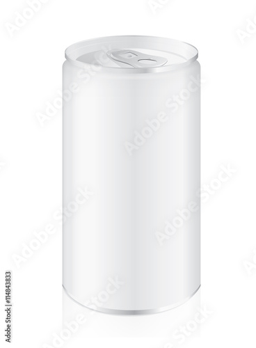 Aluminum can blank label small size isolated on white background. Ideal for cold beverage.