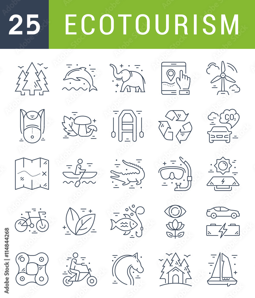 Set Vector Flat Line Icons Ecotourism