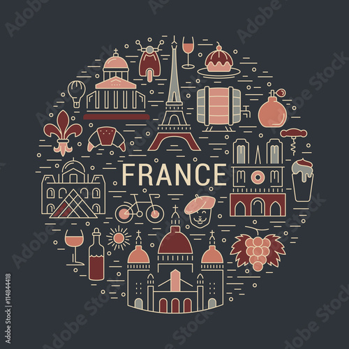 Vector Flat Line Banner Paris and France