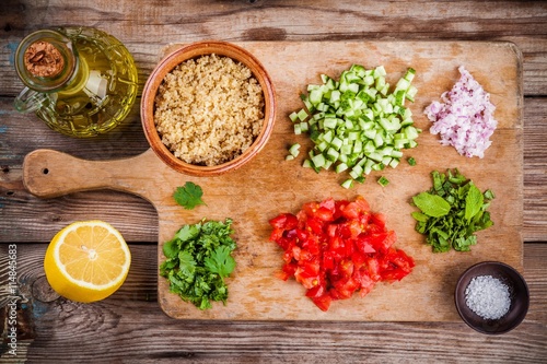 ingredients for homemade tabbouleh salad photo