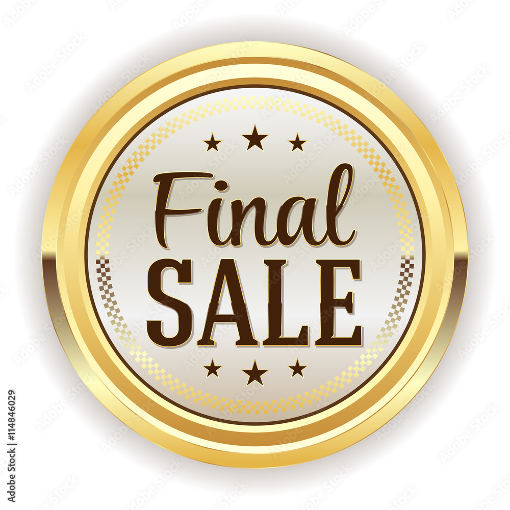White final sale button, badge with gold border White final sale button, badge with gold border