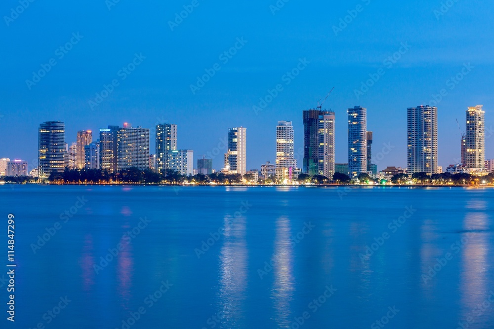 Cityscaper, metropolitan, skyscraper, skyline building by the shore of Gurney Drive, George Town, Penang