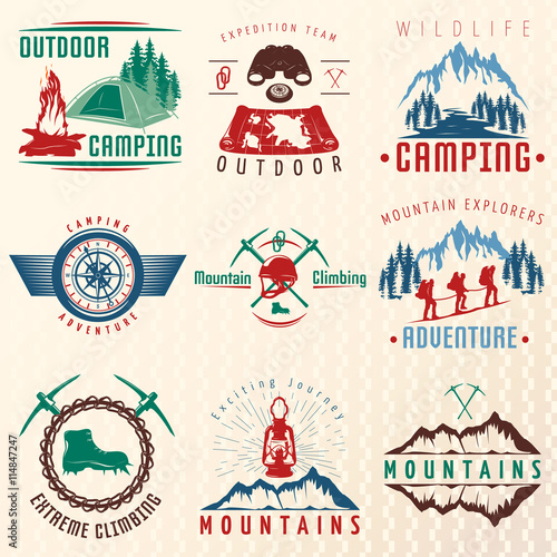Mountain Expeditions Colorful Emblems