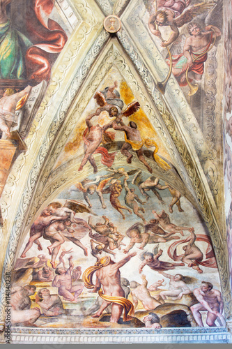 BRESCIA, ITALY - MAY 21, 2016: The detail of fresco of Last Judgment on the ceiling of church Chiesa del Santissimo Corpo di Cristo by Jesuit Benedetto da Marone (1550- 1565).