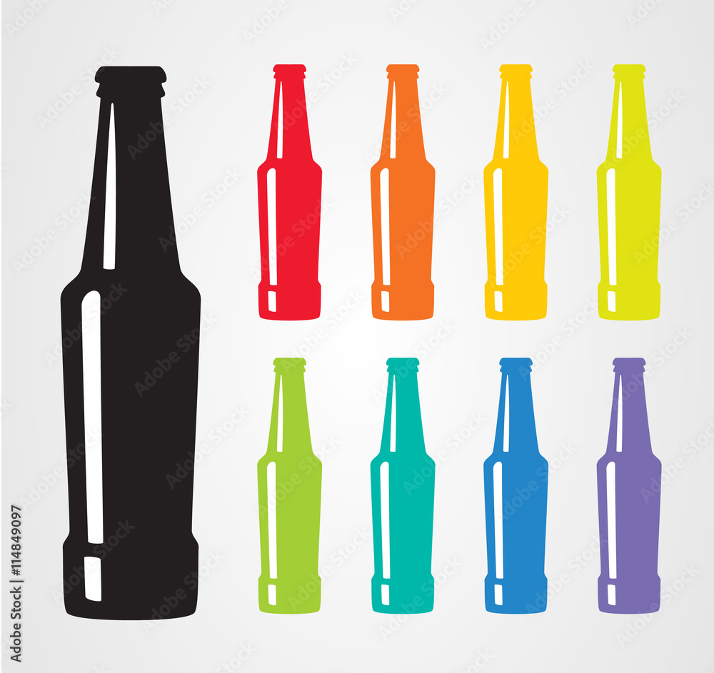 Set of multicolor bottles of beer Set of multicolor bottles of beer