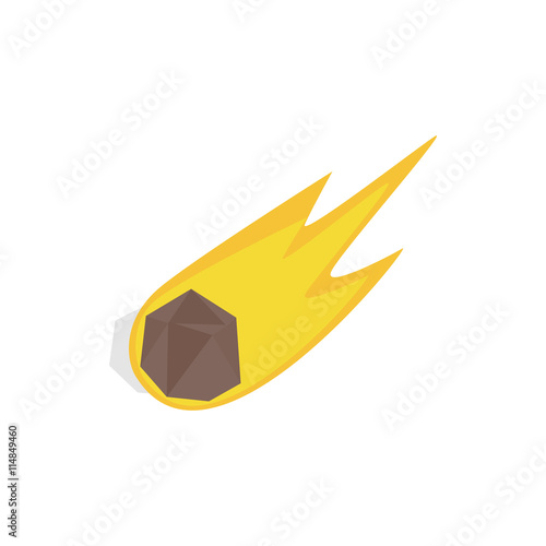 Falling meteor with long tail icon in isometric 3d style on a white background