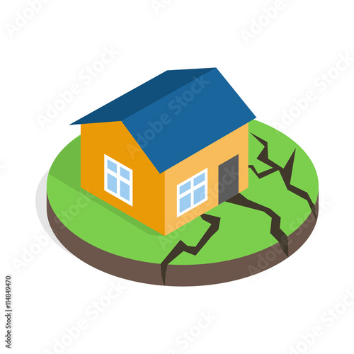 House after an earthquake icon in isometric 3d style on a white background