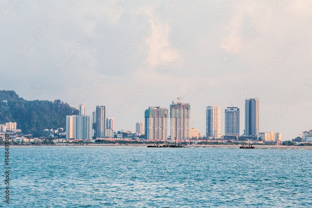 Tanjung Bungah high rise building view with mountain and sea, Penang Malaysia