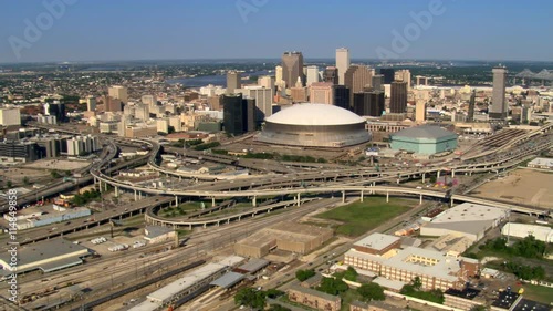 Flying past Superdome toward downtown New Orleans. Shot in 2007. photo