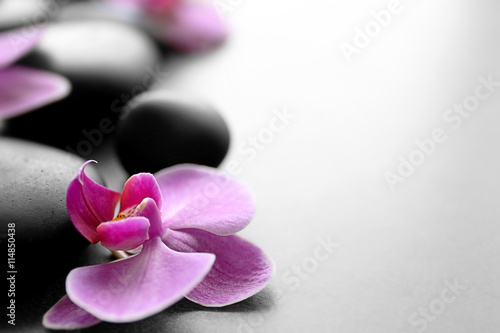 Spa stones and orchids, closeup