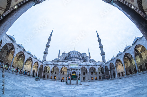 beautiful architecture of blue mosque in evening time 