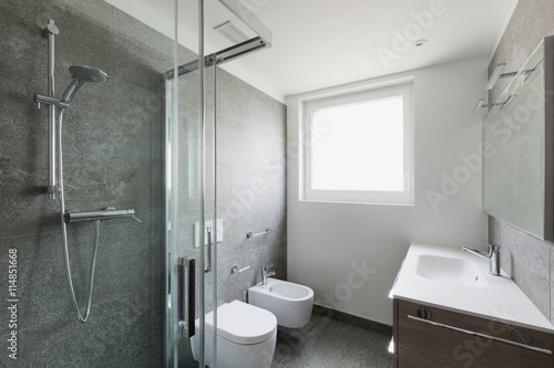 white bathroom with shower