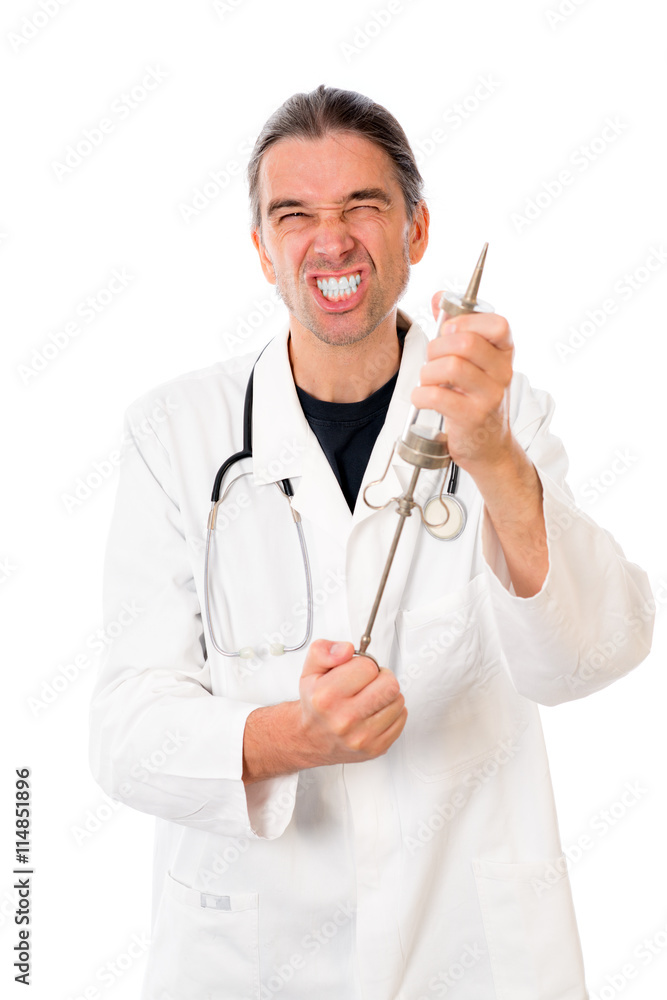 funny doctor with a big injection funny doctor with a big injection
