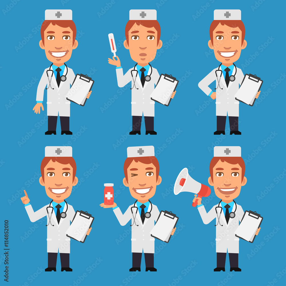 Doctor Holds Notebook Tablet Thermometer Megaphone Doctor Holds Notebook Tablet Thermometer Megaphone