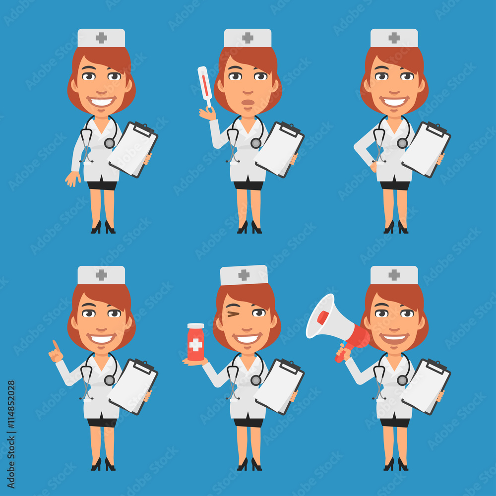 Woman Doctor Holds Notebook Tablet Thermometer Megaphone Woman Doctor Holds Notebook Tablet Thermometer Megaphone