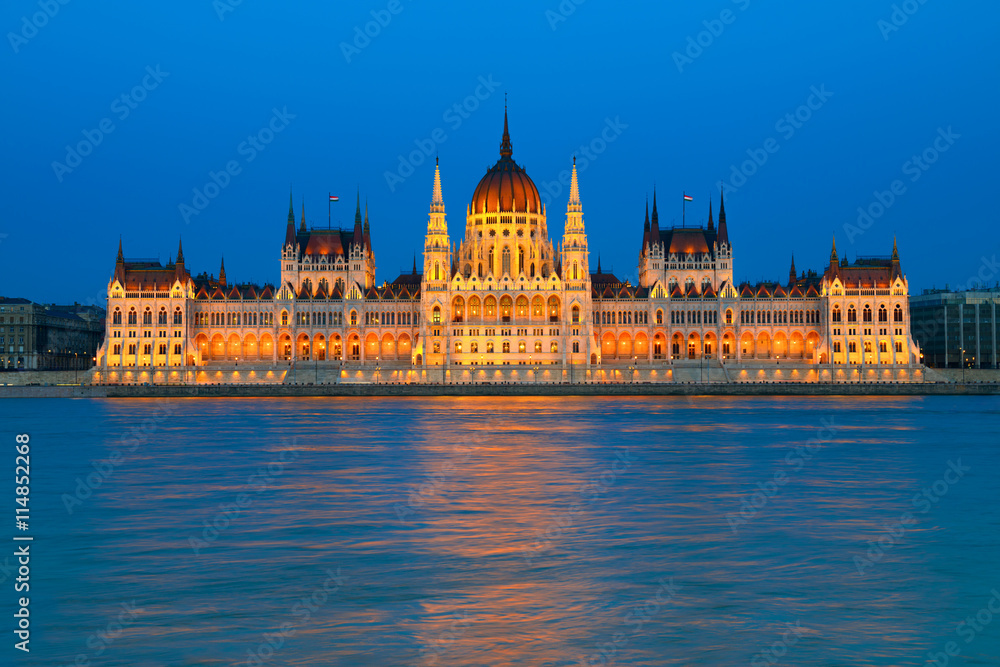 Parliament building in Budapest, Hungary, at night