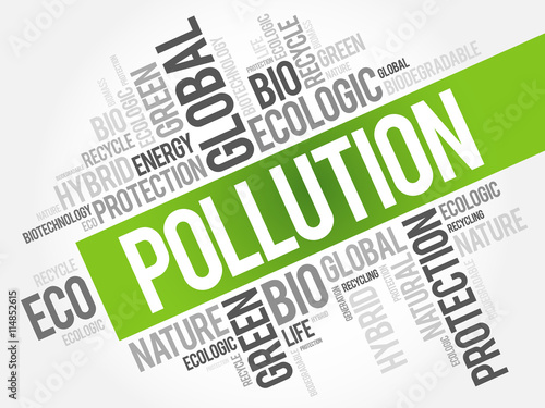 Pollution word cloud, conceptual green ecology background