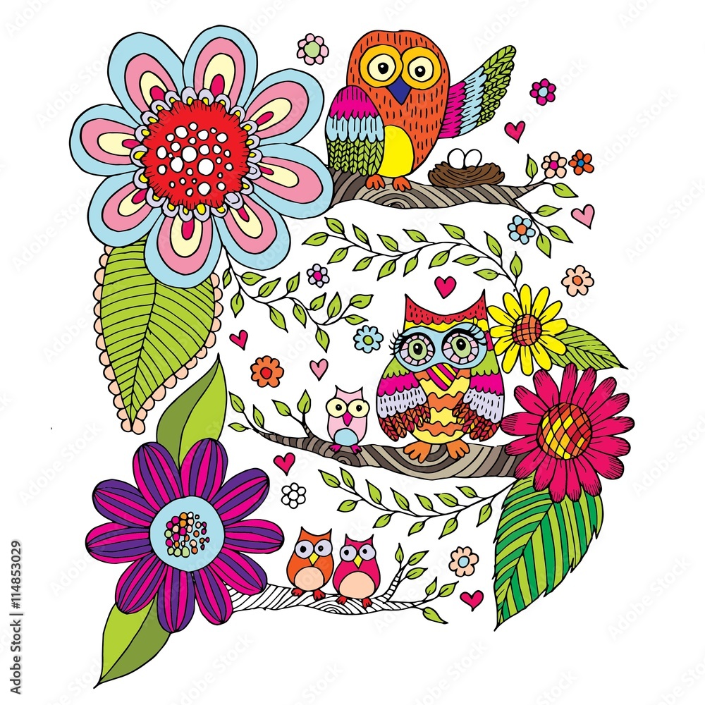 Obraz premium Owl Doodle Set Vector