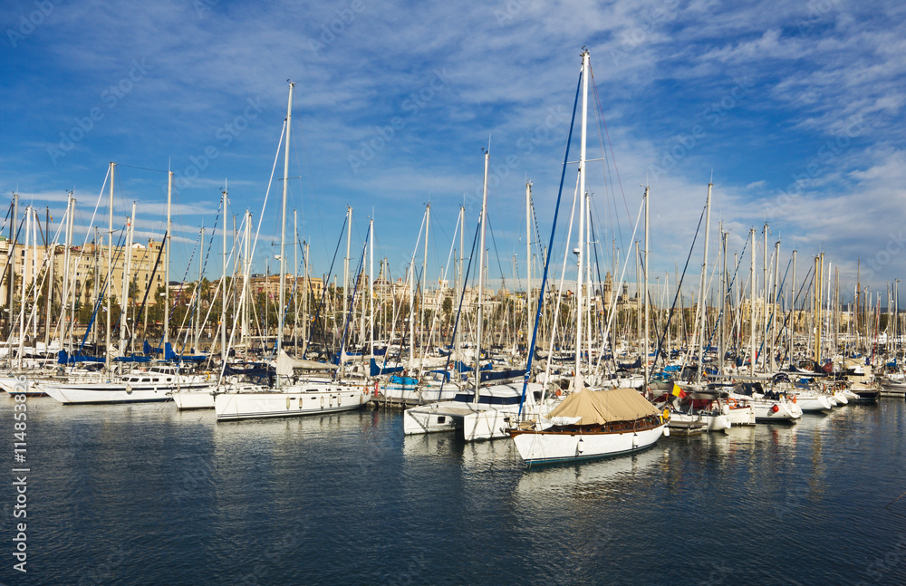 Yachts in Port Forum in Barcelona, Spain. This port one of the old ports of Barcelona.
