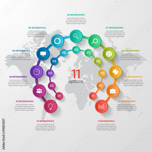 Vector circle infographic template for graphs, charts, diagrams. Business concept with 11 options, parts, steps, processes.