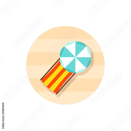 Beach chaise lounge with umbrella icon. Vacation
