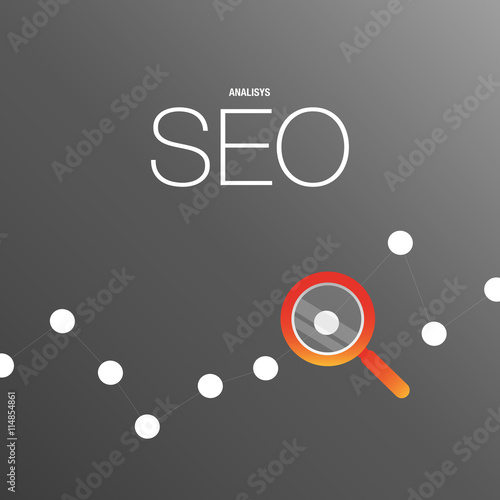 Flat design modern vector illustration concept of SEO word combined from elements and search icon which symbolized a success internet searching optimization process