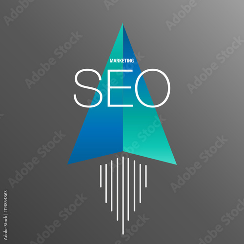 Flat design modern vector illustration concept of SEO word combined from airplane icon which symbolized a success internet searching optimization process