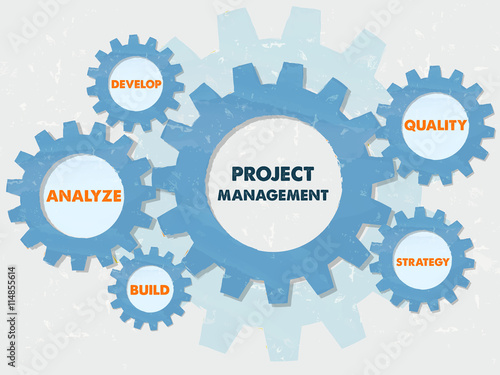 project management and business concept words in grunge flat des