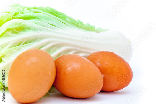 Chinese cabbage and egges on the white background, Chinese cabba