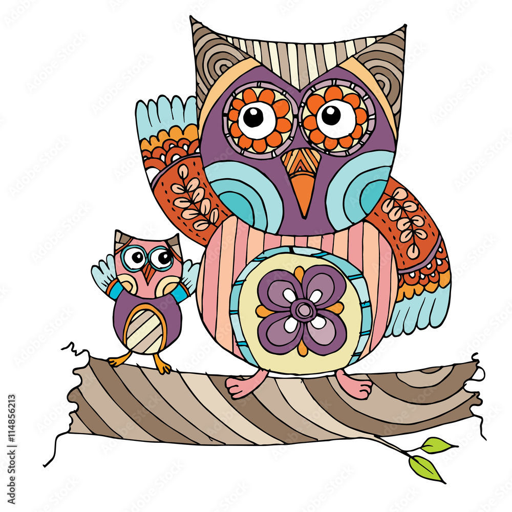 Fototapeta premium Owl Doodle Vector