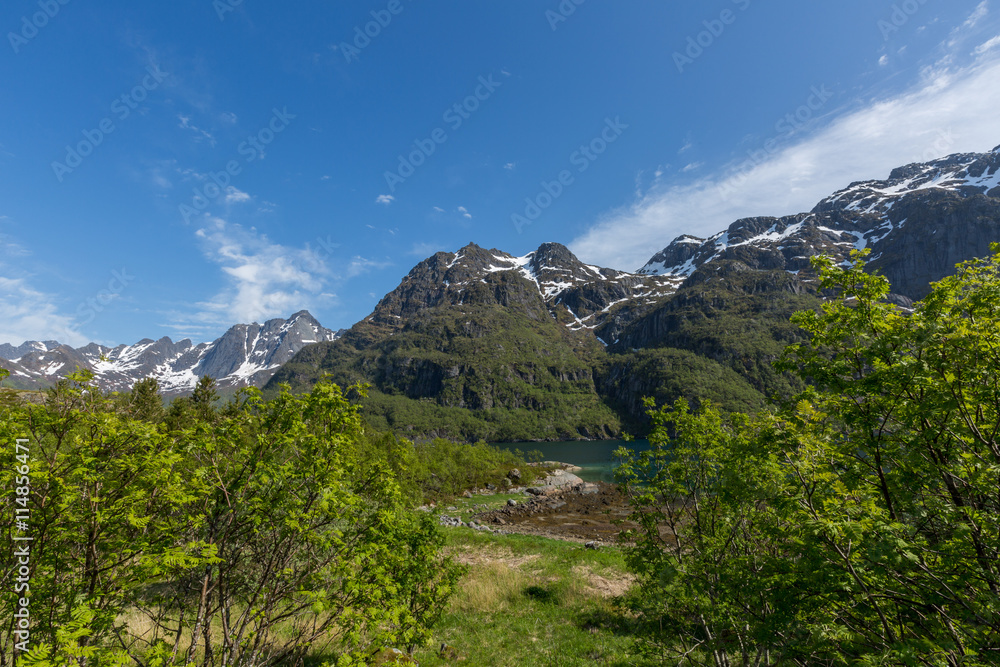 Mountain landscape with blue sky, Norway