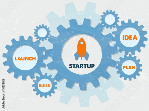 start up and business grow concept words in grunge flat design g