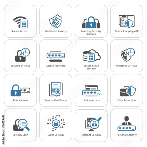 Flat Design Security and Protection Icons Set.