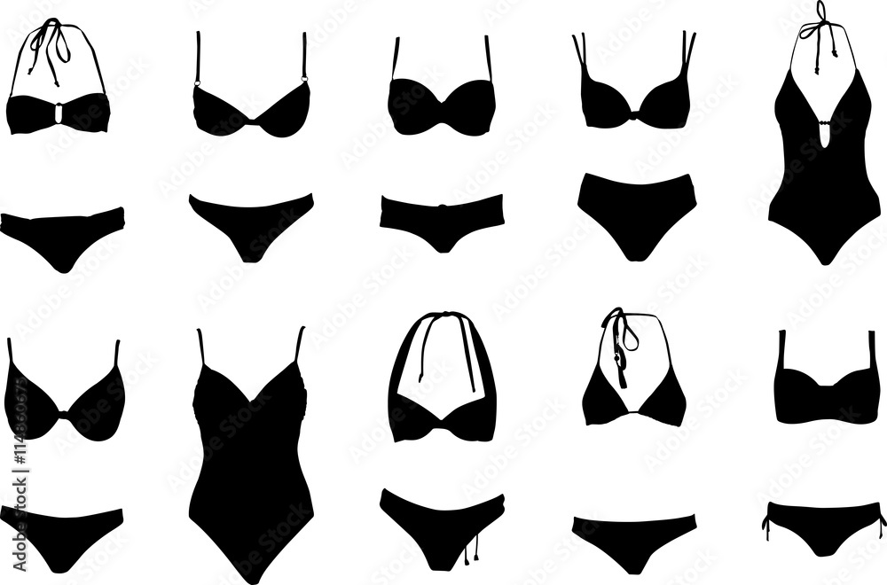 Lots of swimsuits vector silhouettes - obrazy, fototapety, plakaty 
