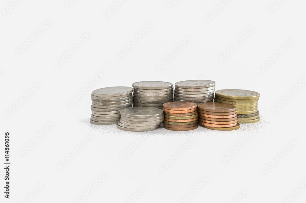 Thai coins money on a white background. Thai coins money on a white background.