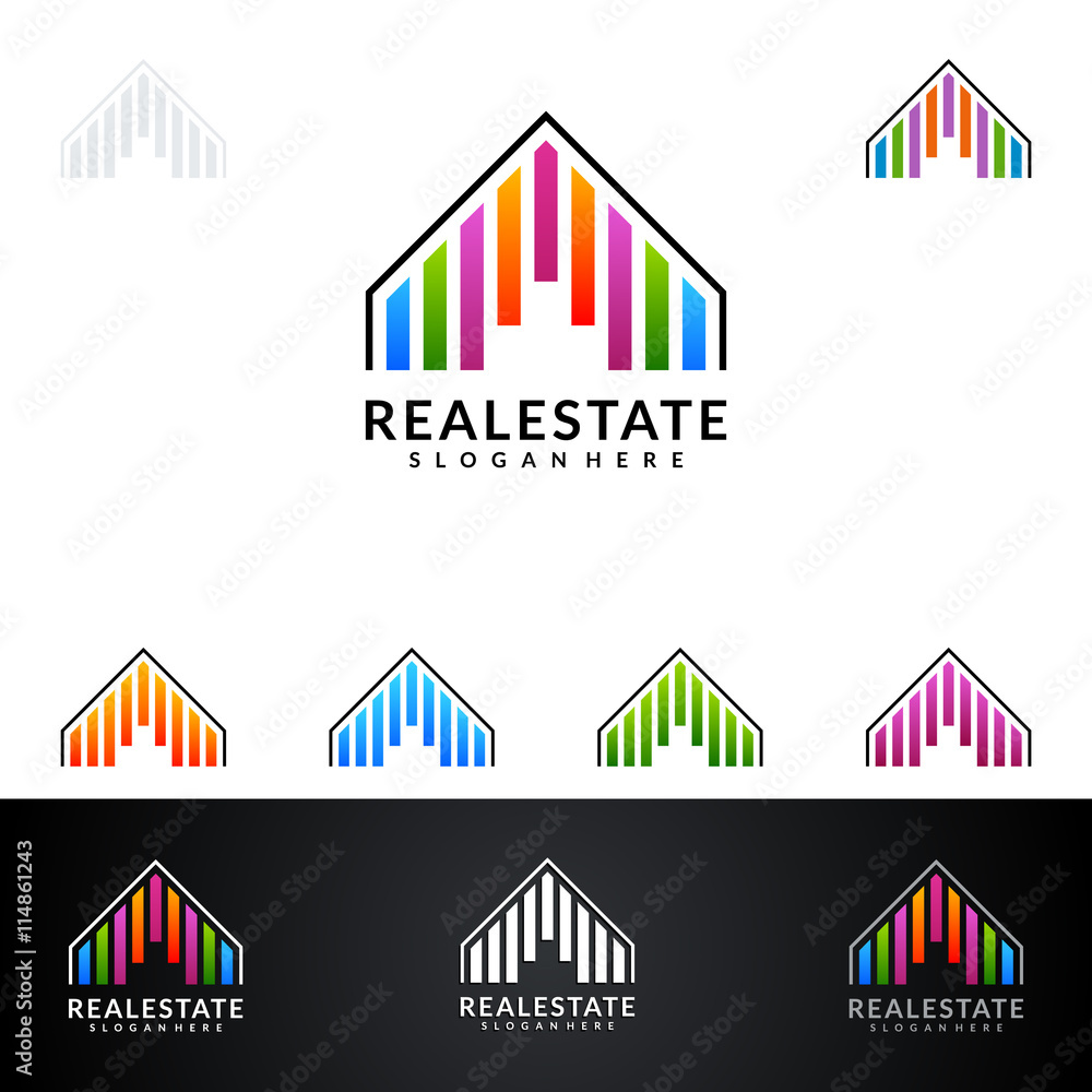 Real estate vector logo design, with colorful line shape represented unique and modern real estate